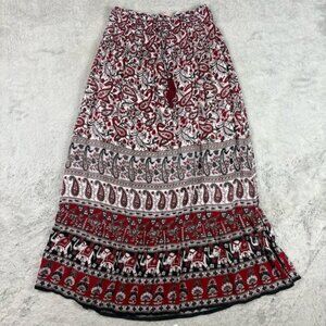 Anthro Raga Maxi Skirt Paisley Floral Ethnic Elephant India Pull On Women M READ